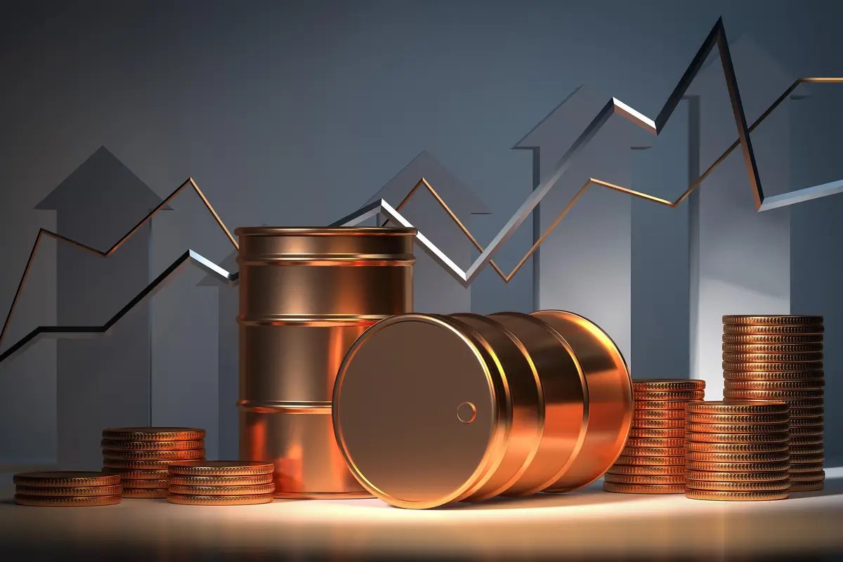 Gold bullion and crude oil against a rising market